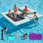 HIJOFUN Inflatable Stable Dock Raft Set, 6 inches Thick Inflatable Stable Platform Raft Water Hammock with Air Pump None-Slip Surface Island Raft for Lake Beach Pool 10ftx10ft and 6.6ftx3.3ft