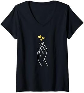 Femme Coréen Cœur Kpop Love Saranghae pour fille et femme T-Shirt avec Col en V