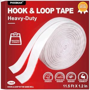 Industrial Strength Hook and Loop Tape Heavy Duty Waterproof, Outdoor Mounting Tape Fasteners with Strong Adhesive(Made of 3M), Holds 20 Lbs, Perfect for Home Office Classroom, 11.5 Ft X 1.2 in White
