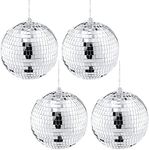 4 Pieces Mirror Disco Ball, 70's Disco Party Decoration, Hanging Ball for Party or DJ Light Effect, Home Decorations, Stage Props, Game Accessories (Silver, 6 Inch- 15CM)