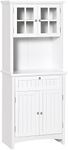 HOMCOM 64.6" Tall Kitchen Pantry Storage Cabinet, Freestanding Buffet Hutch with Glass Doors, Drawer, Microwave Space and Adjustable Shelves, White