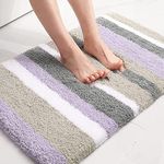 Buganda Microfiber Striped Bathroom Rugs Bath Mat, Extra Thick, Soft and Shaggy, Absorbent, Machine Washable, Anti-Slip Bath Rugs for Bathroom, Tub and Shower, 16x24, Purple-Grey