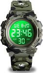 cofuo Kids Digital Sports Watch for Boys Girls, Boy Waterproof Casual Electronic Analog Quartz 7 Colorful Led Watches with Alarm Stopwatch Silicone Band Luminous Wristatches, Green camouflage, Digital