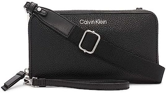 Calvin Klein Marble Organizational Wallet on a String Crossbody, Black/Silver, One Size