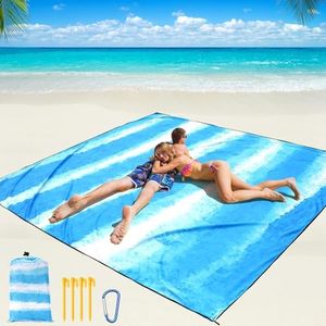 WIWIGO Beach Blanket Waterproof Sandproof Beach Mat 79" X 83"/10'x9'for 2-8 Adults Quick Drying Outdoor Picnic Mat Beach Accessories for Travel, Camping, Hiking