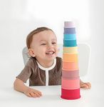 LilyTots™ Silicone Stacking Cups Toy | Soft Chewable Teething Baby Toys for 6 + months babies | 10 pcs Squeezable Stacker Activity for kids 0-3 years Learning & Develop kid' Reasoning skills (10pcs)