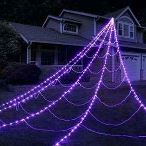 Halloween Spider Web Lights 250 LED Lighted Spider Web Giant 16.4Ft Halloween Decorations Light up with 8 Lighting Modes Waterproof & Timer for Outdoor Indoor Yard Haunted House Decor, Purple