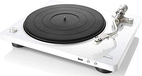 Denon DP-450 Record Player for Vinyl Records, Vinyl Turntable with USB Port, MP3 & WAV, 33/45/78 RPM, Built-in Phono Equalizer, Including Removable Dust Cover & MM Cartridge, MC Compatible - White