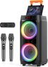 JYX Karaoke Machine with 2 Wireless Microphones for Adults, Dual 8" Subwoofer Big Bluetooth Speaker with 500W Peak Power, PA System with DJ Light, Rolling Wheels and Trolley, Perfect for Outdoor Party