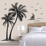 decalmile Large Black Palm Tree Wall Stickers Coconut Tree Birds Tropical Wall Decals Bedroom Living Room Sofa TV Background Wall Decor