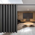 Hiasan Privacy Room Divider Curtain - Sliding Door Curtain Thermal Insulated, Extra Wide Blackout Curtains for Living Room, Kids Room, Bedroom Partition, Dark Grey, 10 ft Wide x 8 ft Tall