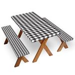 Picnic Table Cover with Bench Covers 3 Piece for Outdoor/Camping (Black and White)