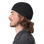 CHARM Cotton Skull Cap for Men - Crochet Kufi Hat Mens Beanie Prayer Hat Knit Soft Sensitive Skin Chemo Black L