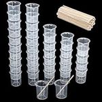 Belle Vous 80 Pack Clear Plastic Epoxy Resin Mixing Measuring Cups with Wood Sticks - 50ml / 1.7oz Graduated Transparent Reusable Cup Set - for Arts, Crafts, Casting, Paint, Cooking and DIY