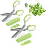 2 Pairs Herb Scissors Set, Kitchen Scissors with 5 Blades and Cover, Multipurpose Kitchen Herb Shears with Safety Cover and Cleaning 2 Pairs for Herb (Green)