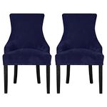 Leorate Dining Chair Covers Stretch Velvet Wingback Armchair Slipcovers Recliner Chair Protector for Kitchen Home Decor (Navy, Pack of 2)