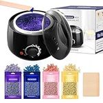 Wax Warmer Waxing Kit for Women and Men Black,Face Wax Hair Removal with 4 * 100g Hard Wax Beans & 30 Pcs Wax Spatulas, Home Wax Machine for Whole Body Brazilian Bikini Legs Facial Eyebrow Armpit