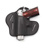 The Ultimate Leather Gun Holster - 3 Slot Pancake Style Belt Holster -Handmade in the USA! - Fits 1911 Style Handgun - Black Left Handed