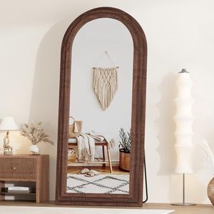 ZHUNFA Arched Full Length Mirror with Solid Wood Frame,71x32 Modern Farmhouse Decor Standing Mirror Full Length,Wall Mounted,Leaning,Standing for Bedroom,Living Room,Brown.