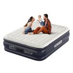 VOSSER Air Mattress Queen with Built in Pump,18'' Inflatable Mattress of Vertical Beams,Self Inflatable/Deflation Blow Up Mattress in 3 Mins,Flocked Top Airbed with Carry Bag for Home, Camping