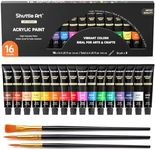 Shuttle Art Acrylic Paint Set, 16 x12ml Tubes Artist Quality Non Toxic Rich Pigments Colours Great for Kids Adults Professional Painting on Canvas Wood Clay Fabric Ceramic Crafts