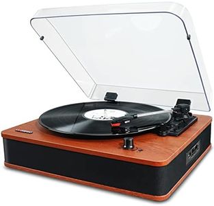 VOSTERIO Turntable, Bluetooth Record Player with Integrated HiFi Stereo Speaker, Vintage 3 Speeds Vinyl to MP3/FM Radio/USB/TF/Aux-in/RCA/LED Display