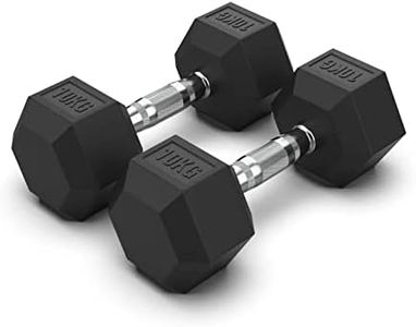 OZFIT 10kg CAP Barbell Coated Hex Dumbbells, Set of 2 Heavy Duty Dumbbell Weights with Ergonomic Grip, Sold in Pair - For Weight Lifting, Strength Training, Full Body Workout, Fitness, Tone Muscles, Home Gym, Excercise, Sports Equipment, Powerlifters, Athletic Training