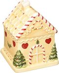Spode Christmas Tree Gingerbread House Candy Jar - 7-Inch Christmas Cookie Jar in Fine Earthenware - Decorative Candy Storage Jar with Lid for Holiday Kitchen Counter, Cookies, and Treats
