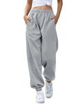 wkwmrpet Grey Baggy Sweatpants Drawstring Waist Sweat Pants Plus Size Joggers for Women with Pockets XL