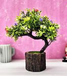 Dekorly Small Artificial Bonsai Tree Fake Plant Potted House Plants Japanese Pine Bonsai Plant Faux Bonsai for Home Indoor Decoration Office (Wooden Potted Plants, Design-G)