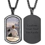 PROSTEEL Mens Black Necklace Picture Necklace Personalized Photo Dog Tags for Men Black Chain with CZ Pendant