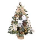 WBHome 1.8 Feet Pre-lit Decorated Tabletop Christmas Tree, Rustic Winter Woodland Themed Decorations with Pine Cones, Mini Christmas Tree with Lights, 35 Bulbs