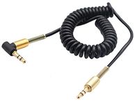 AAOTOKK 3.5mm Coiled Cable 90 Degree Right Angle 3-Pole 3.5mm Male to 3.5mm Male Right Angle TRS Jack Stereo Audio Spring Aux Cable for All 3.5mm-Enabled Smartphones,Tablet and MP3 Players(1.5m)