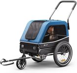 Klarfit Goldie S Hybrid Dog Bike Trailer & Stroller, Foldable Pet Bicycle Trailer with 360° Front Wheel, Built-in Leash, Water-Resistant, Reflectors, Max Load 45kg for Small-Medium Dogs, Blue