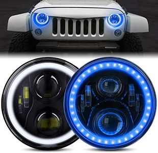 DOT Approved 7 Inch LED Halo Headlights for 1997-2017 Jeep Wrangler JK TJ LJ, with DRL Amber Turn Signal Light and Halo Ring Angel Eyes (7" headlight with blue halo(2PCS))