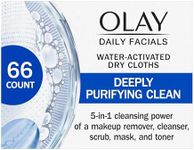 Olay Daily Facials, Deeply Purifying Clean, 5-in-1 Cleansing Wipes with Power of a Makeup Remover, Scrub, Toner, Mask and Cleanser, 66 Count