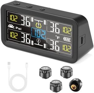 OPSOOPI Tire Pressure Monitoring System – TPMS & Tire Pressure Monitor for 4 Tires, 4" LCD, 2500mAh Battery, Solar & USB-C Charging, IPX7 Waterproof, 5 Alarm Modes, Sleep Mode