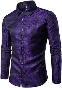 Cloudstyle Mens Paisley Shirt Long Sleeve Dress Shirt Button Down Casual Regular Fit Purple