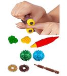 BOSKY Acupressure Finger Massager Combo Kit ~ Sujok Ring, Sujok Power Ball, K-Roll, Sujok Thumbs, Wooden Jimmy with Reflexology Chart (Hand/Feet) Relieve Stress