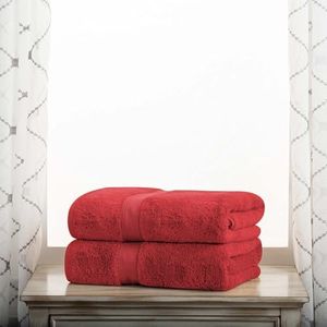 Superior 900 GSM Luxury Bathroom Towels, Made of 100% Premium Long-Staple Combed Cotton, Set of 2 Hotel & Spa Quality Bath Towels - Red, 30" x 55" each