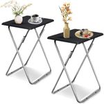 Small Folding Table 2 Set, Folding Snack Table, TV Tray Table, Balcony Foldable Table, Outdoor Camping Table, Sofa Table, Side Table, End Table, Laptop Table for Small Space Living Room (Black, 2 PCS)