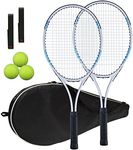 Tennis Rackets 2 Players Recreational for Adult,Lightweight Tennis Racquets for Beginner Student Training,Tennis Racket Set with Carrying Cover Bag,Grip Tapes,Tennis Balls (White/Blue -2 Rackets Set)