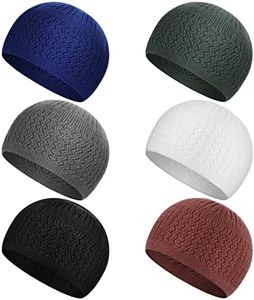 Jiuguva 6 Pcs Kufi Hats for Men Knit Kufi Cap Breathable Cotton Stretchy Skull Cap Helmet Beanie Hat for Men Women Muslim in Cool Designs, Assorted Colors, 1