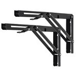 YUMORE Folding Shelf Brackets, 14 Inch Heavy Duty Collapsible Shelf Bracket, Black DIY L Bracket for Workbench Folding Table Hinge, Max Load: 330lb, 2 Pack