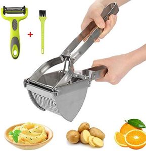 HOTLIKE Kartoffelpresse aus Edelstahl, Spätzlepresse 3 PCS Set, Professionelle Spätzlechef mit Pinsel, Schäler, Kartoffelquetsche Presse Ricer für Kartoffelpüree, Obstsäfte, Gemüsebrei, Püree