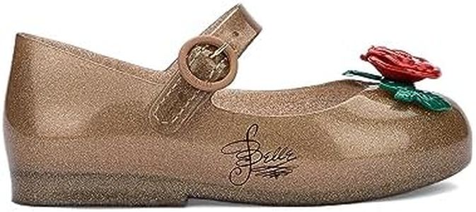 mini melissa Girl's Sweet Love + Disney Princess Mary Jane Jelly Flat for Toddlers & Babies - Jelly Shoes for Little Girls with Adjustable Strap & Side Buckle, Gold/Beauty and The Beast 6 Toddler M