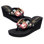 Holibanna Platform Bohemia Satin Wedge Slippers Summer Beach Sandals Pool Thongs Post Toe Lightweight Shoes for Women Ladies Girls Black