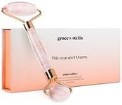 Rose Quartz Face Roller - Face Roller Skin Care - Facial Roller - Stone Roller For Face - Face Massager Roller For Lymphatic Drainage - Quartz Roller For Face - Crystal Face Roller by grace and stella