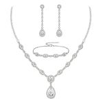 EVER FAITH Bridal Jewelry Set for Wedding White Gold Plated Clear Teardrop Cubic Zirconia April Birthstone Necklace Bracelet Earrings Set for Woman