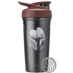 BlenderBottle Star Wars Strada Shaker Cup Insulated Stainless Steel Water Bottle with Wire Whisk, 24-Ounce, Mandalorian Helmet